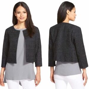 EILEEN FISHER Women's Jacket Open Front Blazer Textured Black Size M